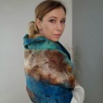 SZALIK WEŁNIANY CIEPŁY ZIMOWY TURKUS Z BRĄZEM - Szalik