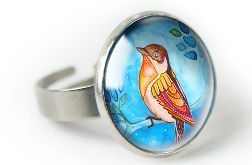Orange bird pierścionek z ilustracją