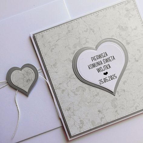 Kartka na Komunię ręcznie robiona z sercem