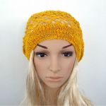 ażurowy beret wiosenno-jesienny w kolorystyce żółto-pomarańczowej - 
