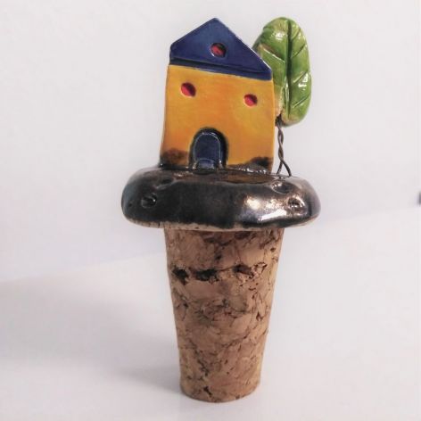 Ceramiczny korek do wina - domek, handmade