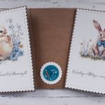 Zestaw 4 kartek wielkanocnych z życzeniami „Kurczaczki i zające” - Tył i przody kartek