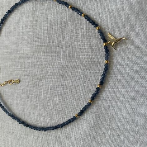 Naszyjnik choker naturalne szafiry i srebro 925
