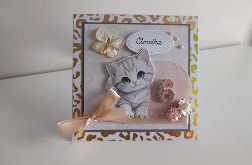 Personalizowana kartka na urodziny z kotkiem i motylkiem