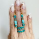 Komplet Egipt - kolczyki i pierścionek z koralikow w kolorze turkusowym - Komplet Egipt