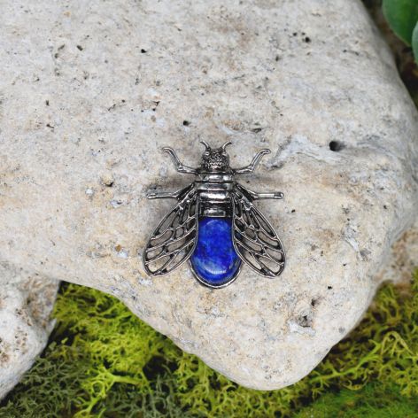 Stalowy wisior z lapisem lazuli / owad cykada