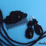 Czarny z perłami komplet sutasz - Czarny komplet grzebień kolczyki perły sznur sutasz rhodiana