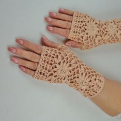 Rękawiczki, mitenki handmade łososiowe