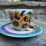 Porcelanowa filiżanka ze spodkiem ręcznie malowana Słoneczniki  - 
