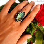 Pierścień srebrny labradoryt trójkolorowy - Ręcznie robiony pierścień