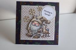 Kartka świąteczna Boże Narodzenie skrzat z sankami