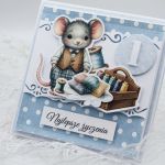 Kartka na roczek dla chłopca- myszki - Myszka