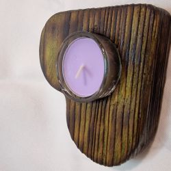 Świecznik drewniany świerk Shou Sugi Ban mchowy, Romy No. 22