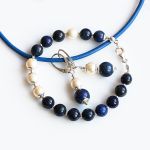 Lapis lazuli z perłą - bransoletka - lapis lazuli, perły, srebro