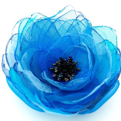 Broszka kwiat - niebieska 10 cm 