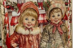 kartka świąteczna dzieci zimą