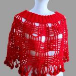 Czerwona modna narzutka poncho szal chusta  - poncho