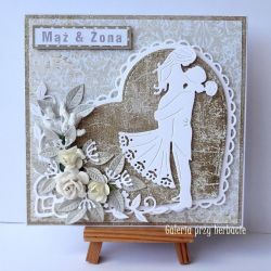 Kartka ślubna beżowo-brązowa A34