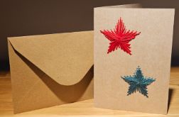 Kartka świąteczna - haftowana - gwiazdki