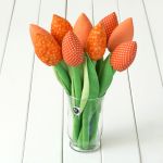TULIPANY, pomarańczowy bawełniany bukiet - bawełniane pomarańczowe tulipany