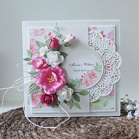 Różana kartka ślubna z personalizacją v.4