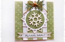 Zielona kartka świąteczna ze snieżynką
