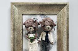 Misie ślubne w złotej ramie obraz 3D młoda para