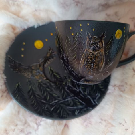 Nocne sowy ręcznie malowany komplet