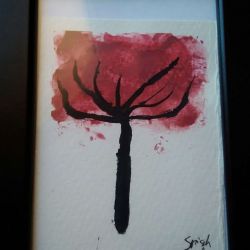 Obrazek krwawe drzewo - akwarela.