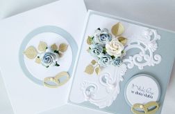 Kartka MŁODEJ PARZE niebiesko-złocista