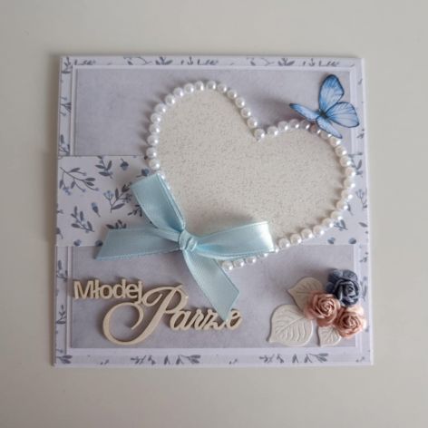 Kartka na ślub w pudełeczku serce z motylem