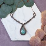 Miedziany naszyjnik wire wrapping z turkusem #493 - 