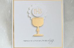 Zaproszenie na Komunię Świętą biel złoty