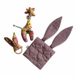 Zestaw prezentowy Zyrafa, szmatka sensoryczna i uszy Funny Food