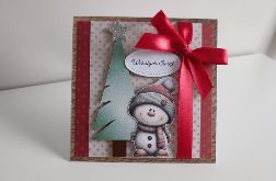 Kartka Świąteczna Boże Narodzenie bałwanek z choinką