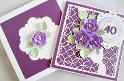 Kartka ROCZNICA ŚLUBU z fioletowymi kwiatami