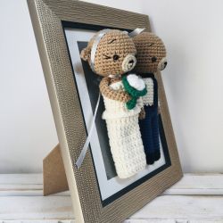 Maskotki ślubne misie w złotej ramce