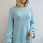 Miętowy pulower / sweter z falbankami - jedwab