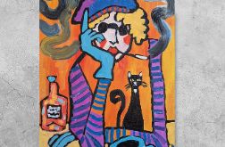 obraz olejny czarny kot zna odpowiedzi