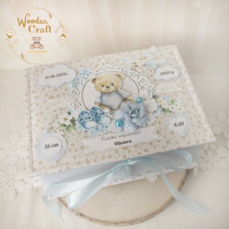 Pudełko wspomnień na chrzest "OhBabyMiś" blue