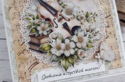 Kartka urodzinowa ze skrzypcami – delikatna i kobieca