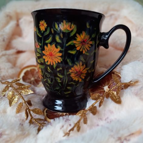 Barwny ręcznie malowany kubek tajemnicze kwiaty 300ml.