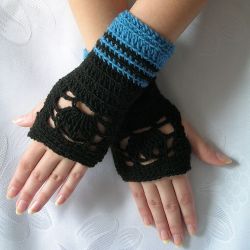 Rękawiczki-ażurowe -czarno-niebieskie