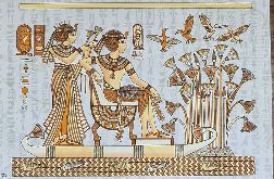 Papirus Egipski, 60x40 cm, TUTANCHAMON Z ŻONĄ, MIESIĄC MIODOWY, obraz, Oryginalny 100%, Egipt, papier papirusowy 39