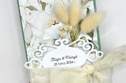 Zaproszenie ślubne, otwierane, kwiaty suszone i wstążka