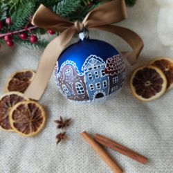 Ręcznie malowana bombka zimowe miasteczko, 10 cm