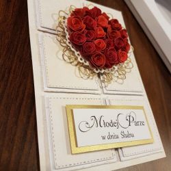 Kartka ślubna z różyczkami w komp.z pudełkiem