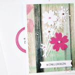 Kartka URODZINOWA zielono-różowa - Zielono-różowa kartka urodzinowa w ozdobionej kopercie