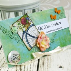 kartka urodzinowa- kwiatowy rower