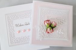 Kartka W DNIU ŚLUBU biało-różowa